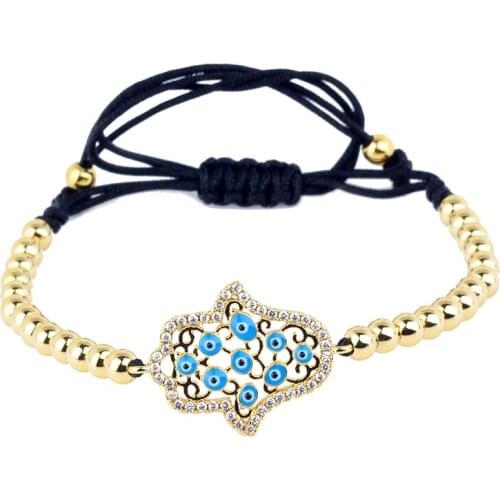 New Black Rope Cz Hamsa With Evil Eye Charm 4mm Copper Beads Macrame Adjustbale Bracelets Design Unisex Jewelry Gift