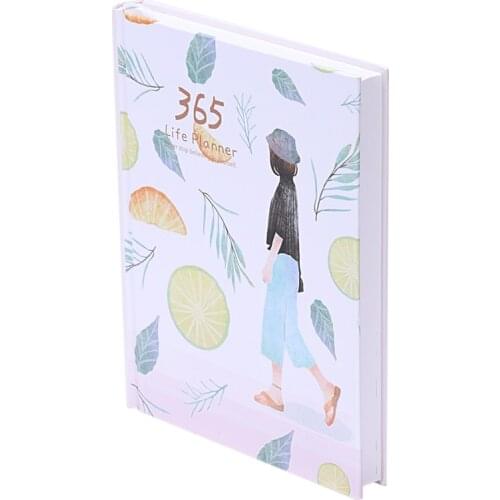Creative Hardcover Year Plan Notebook 365 Days Inner Page Monthly Daily Planner Organizer Diary, Leaves&Lemon