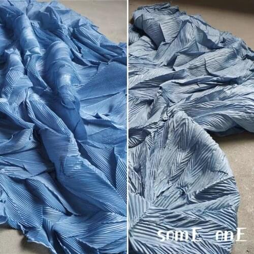 Louver Pleated Fabric Blue Miyake Folds DIY Patchwork Clothes Dress Wedding Background Decor Art Painting Designer Fabric