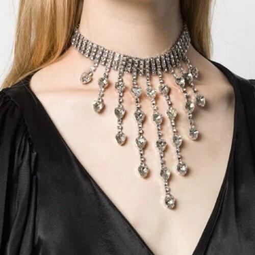 Luxury personality wild four rows sexy tassel crystal diamond heart-shaped necklace