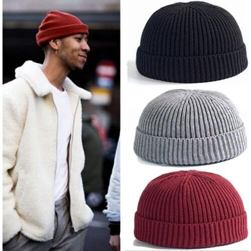 Unisex Winter Knitted Beanie Hat Casual Beanies for Men Women Cotton Fall Hat Fashion Solid Docker Cap