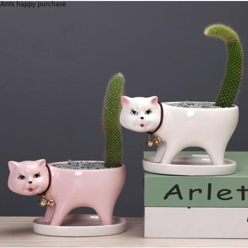 Modern Ceramic Hydroponic Flowerpot Vase Succulent Cactus Plant Potted Cute Cartoon Animal Cat Flowerpot Living Room Decoration