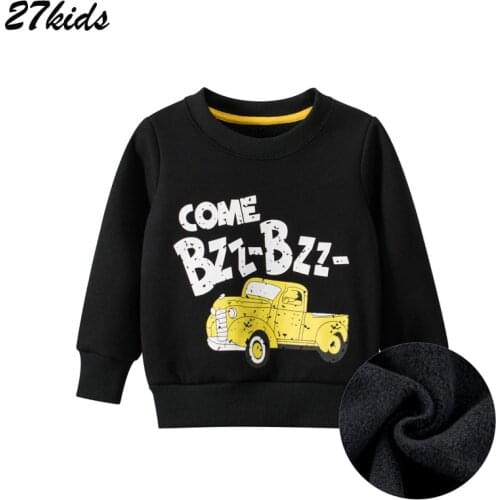 27Kids Boys Long Sleeves Car Sportswear Black Sweatshirts Plus velvet Kids Clothes Childrens Winter Tops Clothing 2-9Years