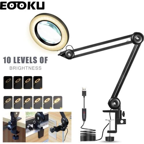 EOOKU LED Lamp Desk Lamp USB 5x Magnifying Glass Professional Lighting Flexible Rocker Welding Assistant Energy Saving Beauty