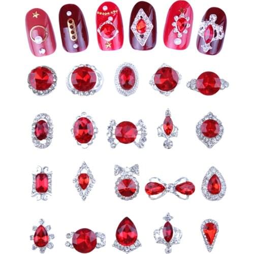 100Pcs 3D Metal Nail Accessory Hot Red Gem Nails Rhinestones Alloy Charm Jewelry With Crystals Rhinestones Decoration For Nail