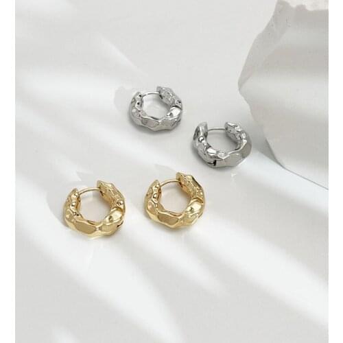Minar Vintage Gold Color Geometric Irregular Hammered Hoop Earrings for Women Trendy Street Simple Huggie Earring Oorbellen 2021