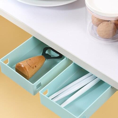 Under Desk Drawer Self-Adhesive Storage Box For Office Pen Holder Hidden Sorting Case Kitchen Knife Fork Storage Tray Organizer