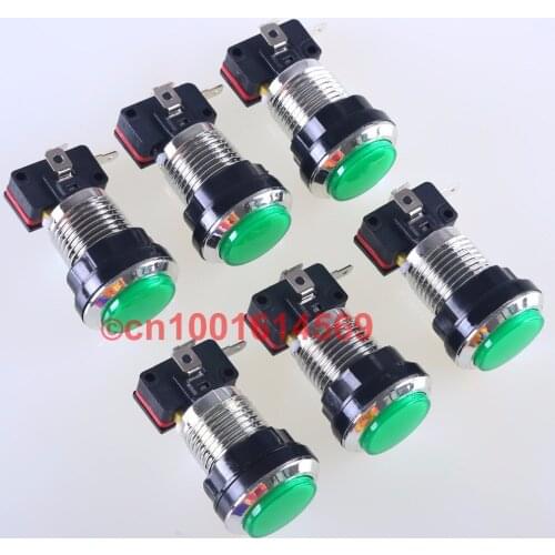 Green 6 x 30mm Silver Round LED illuminate Arcade Button for Mame Multicade DIY & Mini Table Top Arcade Machine Games - Green