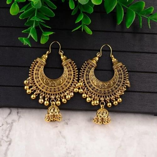 Classic Ethnic Water Drop Jhumka Earrings Women Vintage Carved Turkish Silver Color Tassel Indian Turkey Jewelry Ladies Bijoux