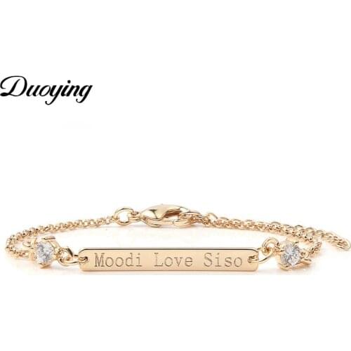 DUOYING Name Womens Bracelet Simple Style Custom ID Bar Bracelet Gold Personalize Stainless Steel For Best Friend Jewelry Gifts