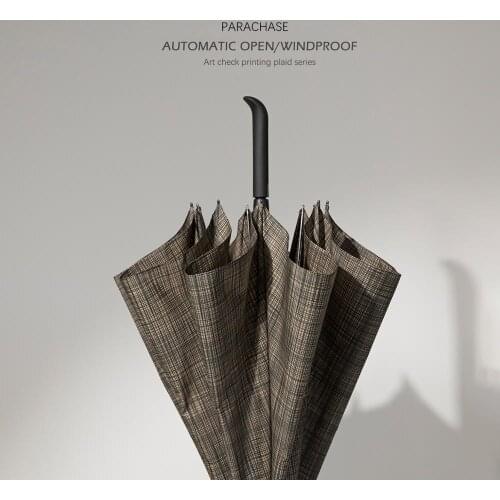 Fashion Plaid Stripe Long Umbrella Men Gifs Big Golf Windproof Umbrellas Semi-automatic Creative Handle Rain Umbrella Paraguas