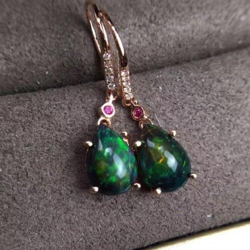 100% Black Opal earring Free shipping Nature real Black opal Earring 925 sterling silver Fine jewelry