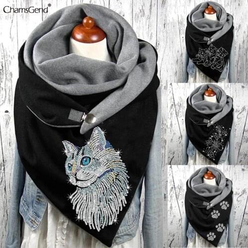 2021 Fashion Winter Women Scarf Printing Button Soft Wrap Casual Warm Scarves Casual Soft Warm Neck Wrap Long Shawl Dropshipping