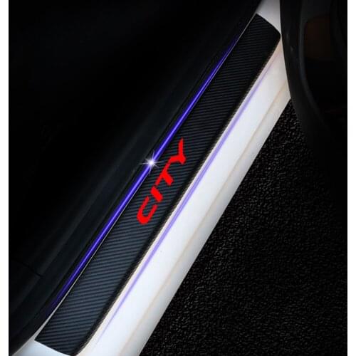 Car Door Sill Scuff Plate Protector For Honda City Door Threshold Guard 4D Carbon Fiber Vinyl Sticker Car Accessories 4Pcs