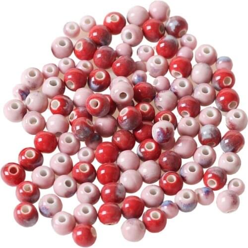 50pcs 8mm Fashion Round Ceramic Beads DIY 3mm Hole Beads 2 Colors Handmade Porcelain Beads For Jewelry Making