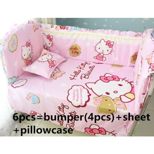 6PCS Cartoon baby bed sheet bedding set for newborn super soft crib cama bebe cot boy girl (bumpers+sheet+pillow cover)