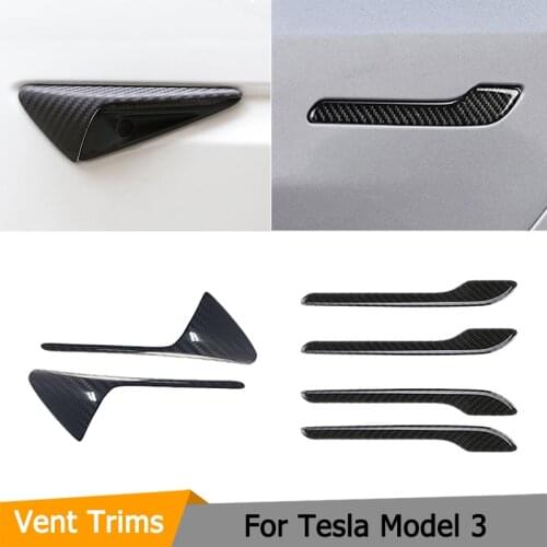 Dry Carbon Fiber Car Side Air Vent Covers Trims For Tesla Model 3 2017 2018 2019 Car Side Door Handle Covers Trims