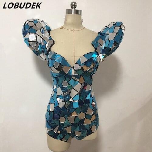 Customized Reflective Sequins Bodysuit Machine Dance Costume Gold Silver Mirror Bodysuits Female Jazz Dance Costume Hand Sewing