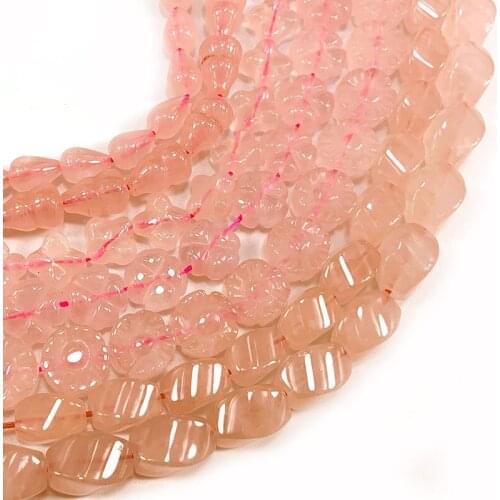 Natural Rose Quartzs Beads Twist Olive Four-leaf clover Flower Gourd Drop DIY Loose Beads For Jewelry Making Women Bracelets