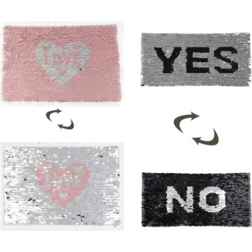 Yes No Love Reversible Change Color Sequins Sew On Patches for Clothes DIY Patch Applique Bag Clothing Coat Sweater Crafts