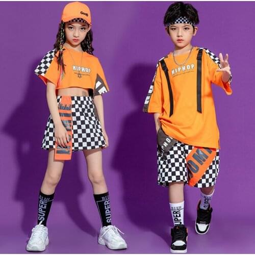 Kid Hip Hop Clothing Graphic Tee Oversized T Shirt Crop Top Streetwear Checkered Summer Shorts Skirt for Girls Boy Dance Costume