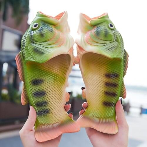 Family Interesting Slippers Women Funny Fish Slipper Summer Creativity New Outdoor Sandy Beach Unisex Female Soft Sole Mules