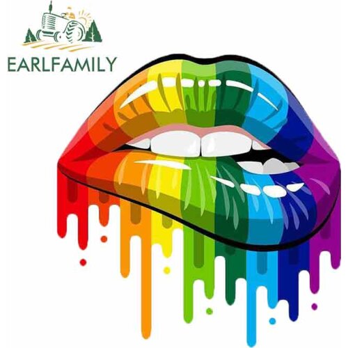 EARLFAMILY 13cm x 10.2cm Funny Car Stickers and Decals LGBTQ Lips Car Body Laptop Phone Car Wrap Vinyl Cartoon Decal
