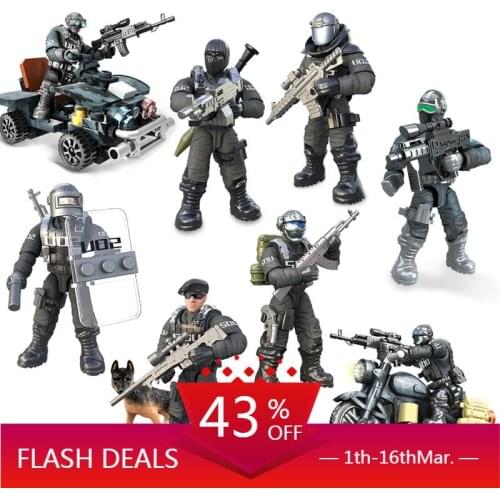 1:36 scale military S.D.U army SWAT action figures H.K Special Duties Unit block weapon atv dog motorcycle robot brick toy