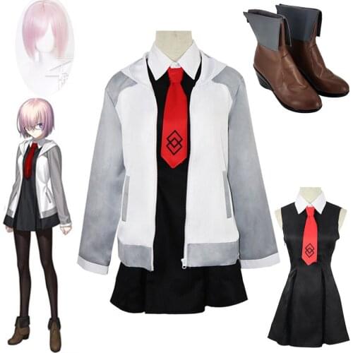 Fate grand order Mash Kyrielight Cosplay Costume Halloween Christmas Daily service school uniform Ms. Cartoon Anime Dress Wig