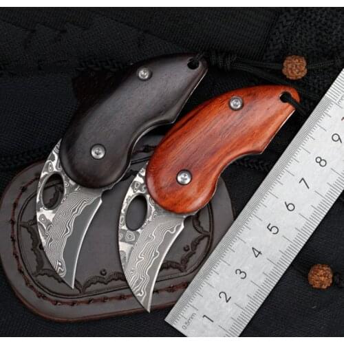 Mini Pocket Folding Knife Pea VG10 Damascus Blade Rosewood/Ebony Handle Tactical Rescue Hunting Fishing EDC Survival Tool Knives