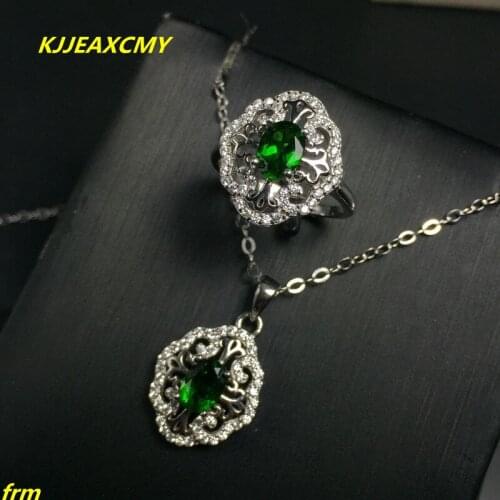 KJJEAXCMY Fine jewelry, 925 Sterling Silver Inlay Large Womens Natural Penetrator Ring Pendant Set