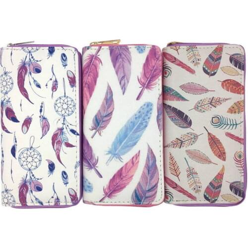KANDRA Clutch Feather Ladies Wallets Zipper Purse Dreamcatcher Print Wallet Long Card Holder Phone Bag for Women Travel Gift