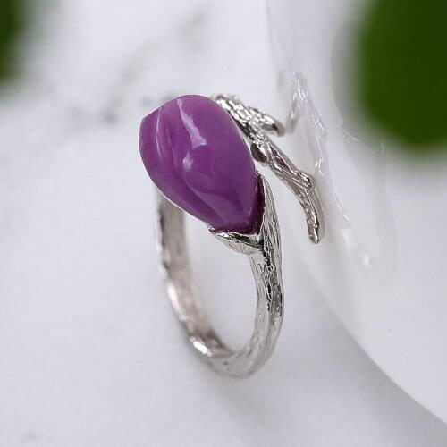 New Arrival silver S925 Sterling Silver Korean Edition orchid mosaic purple mica womens Joker Silver Ring Rings Wholesale