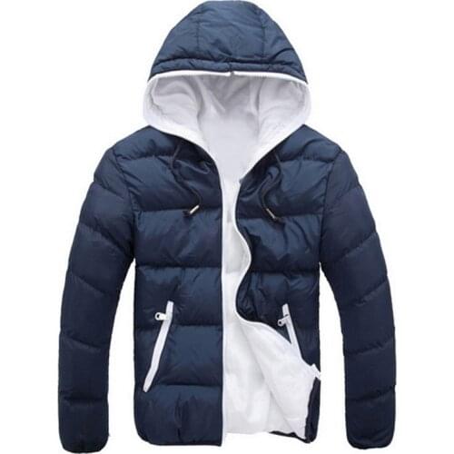 DIHOPE Mens Coat Winter Color Block Zipper Hooded Jacket Cotton Padded Coat Slim Fit Fashion Thicken Warm Outwear Tracksuit