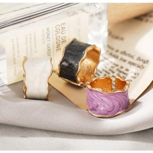Legenstar Vintage Geometric Wave Enamel Drip Glaze Rings For Women Korean Handmade Purple Open Finger Ring Jewelry
