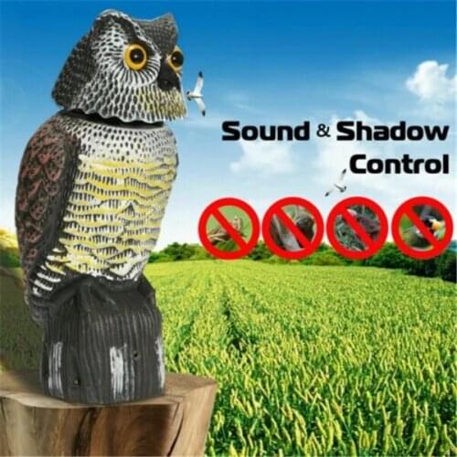 Hot Voice Type Realistic Rotating Head Owl Bird Sound Owl Prowler Decoy Protection Repellent Pest Control Scarecrow Garden Yard