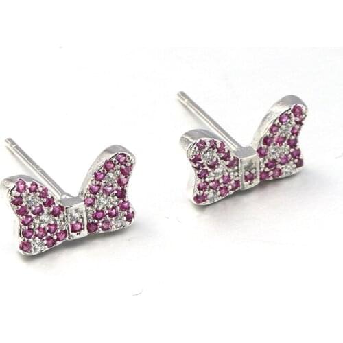 Cute Red White Crysatl Bow-knot Shape Stud Earrings for Women Girl Holiday Gift