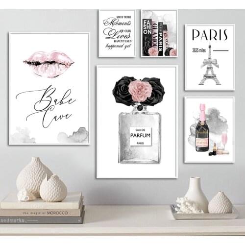 Champagne Perfume Fashion Book Poster Makeup Canvas Print Wall Art Painting Salon Beauty Decoration Picture Girl Room Home Decor