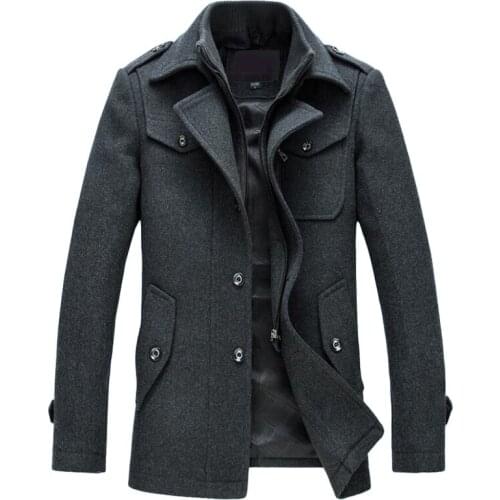 Winter Jacket Men Fashion Slim Fit Wool Jackets Outerwear Warm Coat Men Casual Jacket Overcoat Pea Coat Plus Size M-XXXL