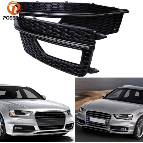 POSSBAY Car Front Lower Bumper Grille Fog Light Grills Cover for Audi A4 B8 2012 2013 2014 2015 S4 S-line Car Accessories