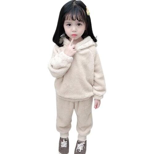 Pajamas Set For Baby Boy Girl Clothes 2020 Fleece Toddler Child Warm Solid Color Sleepwear Kid Home Suit Winter Autumn 1-8 Years