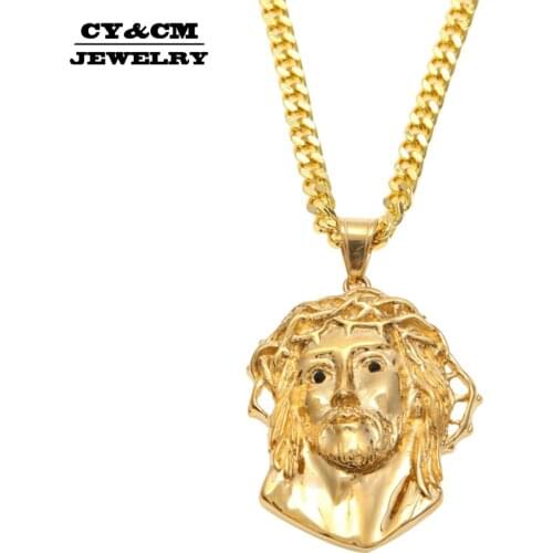 CY&CM Men Women Gold Jesus Christ Head Pendant Stainless Steel Gold Color Jesus Face Hip hop Necklace Chain Fashion Punk Jewelry
