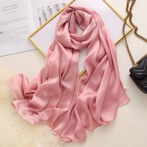 Luxury brand women silk scarf solid pashmina shawls lay wraps chiffon hijab beach scarves foulard female sjaals