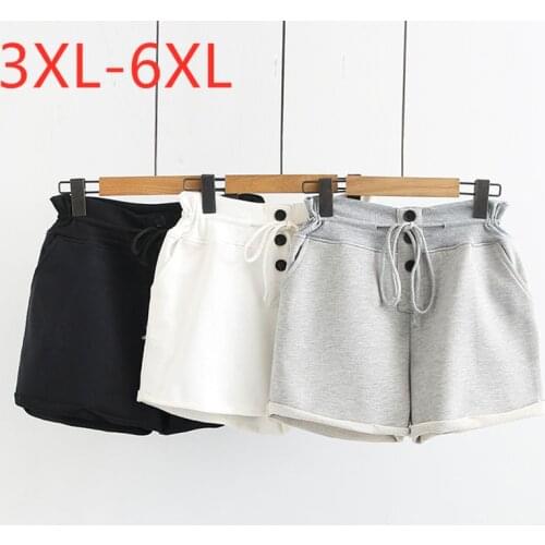 New 2021 summer plus size shorts for women large loose casual black gray button elastic waist cotton belt shorts 3XL 4XL 5XL 6XL