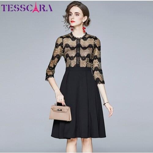 TESSCARA Women Spring & Autumn Elegant Lace Dress Festa High Quality Vintage Party Robe Femme Embroidery Designer Black Vestidos