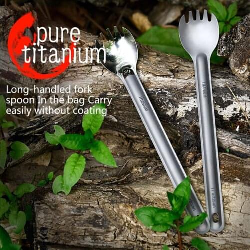 Tiartisan Titanium Long Handle Spoon Fork Tableware Portable Camping Cutlery Convenient Titanium Spork Titanium Fork Ta8121