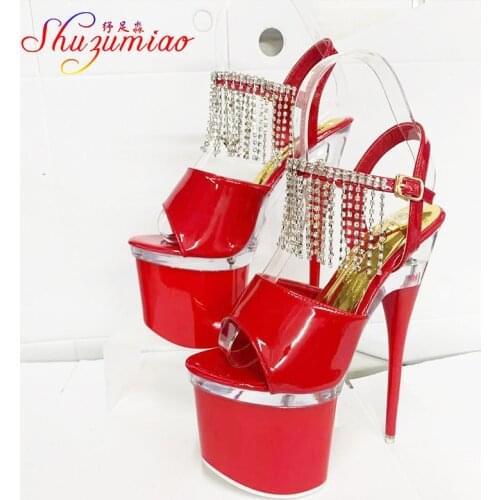 Ultra high heels 18cm fine sandals women waterproof platform steel pipe shoes model show shoes nightclub shoes Wedding Shoes