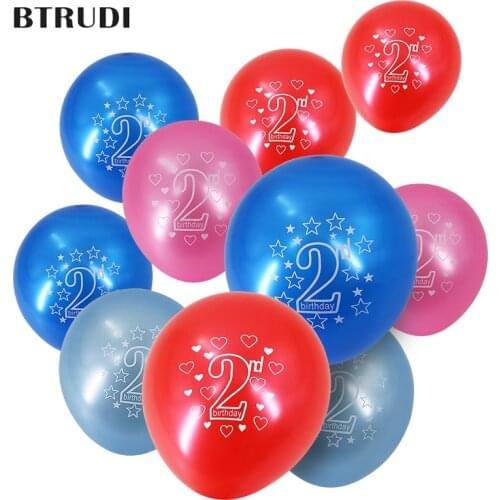 BTRUDI 12inch 10pcs/lot Printing Balloons Baby 2 Years Old Birthday Balloon Party Decoration Number 2 Happy Birthday Supplies