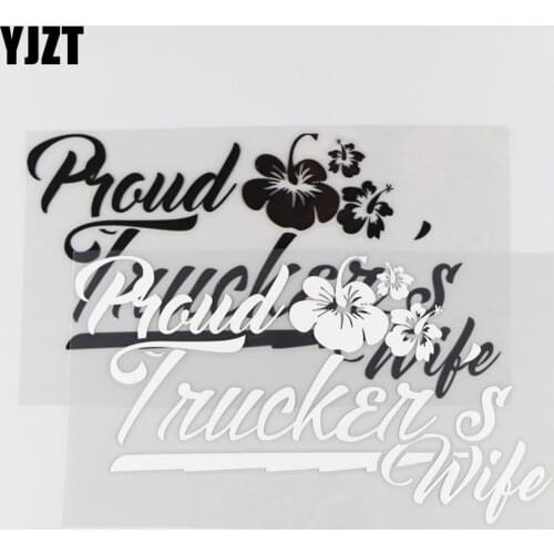 YJZT 20×11.3CM Proud Truckers Wife Car Sticker Word Decorates Vinyl Decal Beautiful Flowers Black/Silver 4C-0297