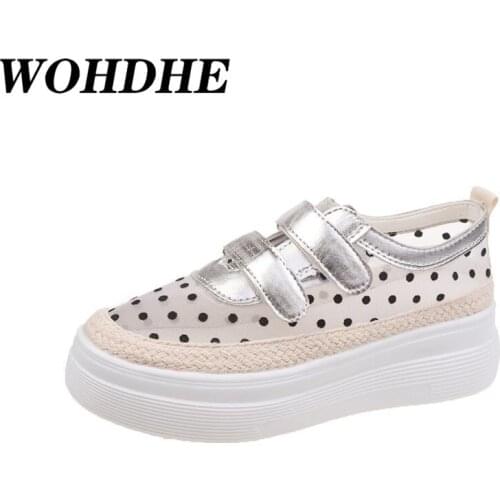 WOHDHE Polka Dot Sneakers Women Fashion Shoes Mesh Breathable Vulcanized Ladies Trainers White Sneakers Deportivas Mujer